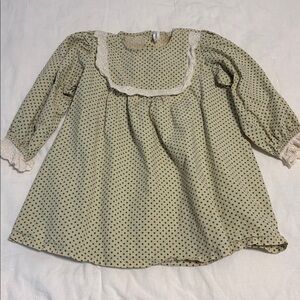 Mud Kingdom Kids Dress - Cream with green  polka dots and cotton lace trim